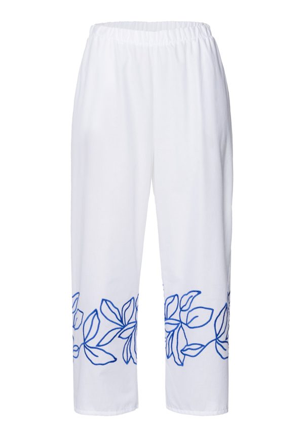 Liz Embroidered Cotton Cropped Pants